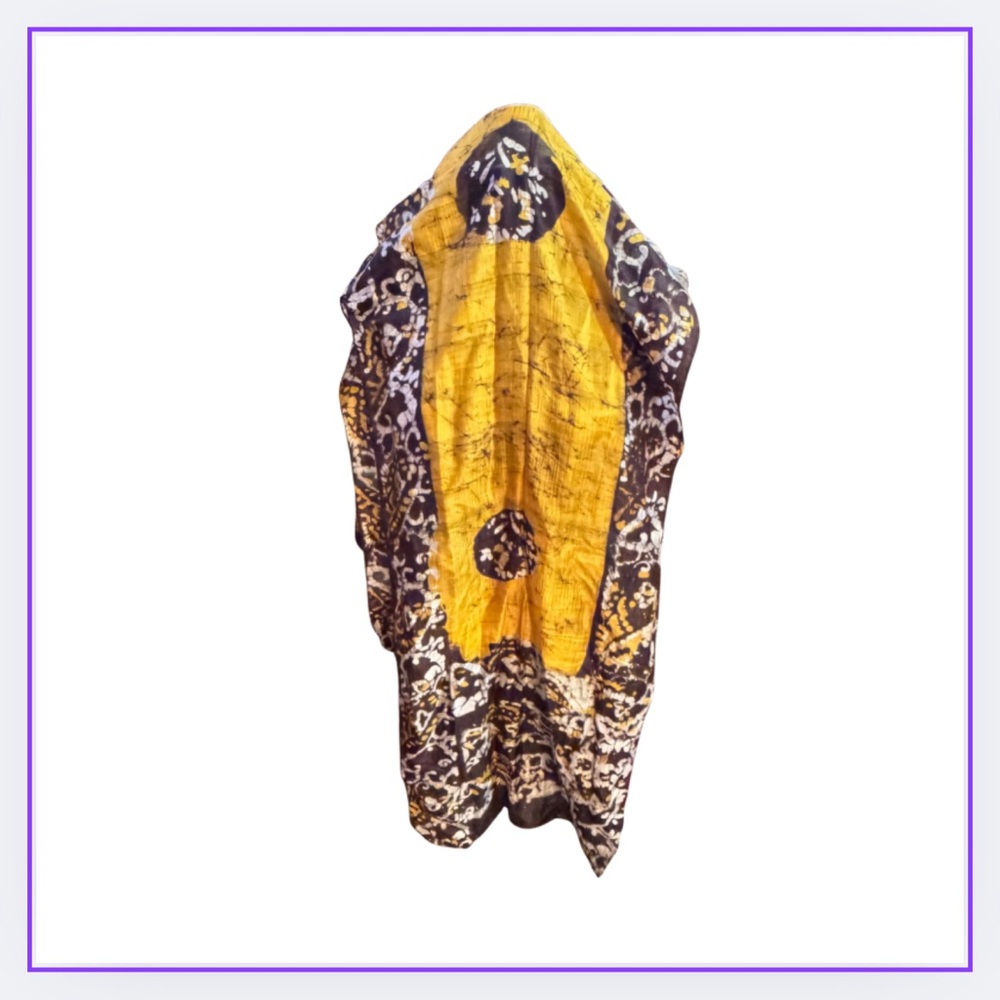 100% SILK Yellow and Black Patterned Scarf